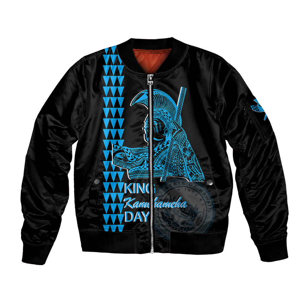 Custom Hawaii Sleeve Zip Bomber Jacket King Kamehameha Day - Blue LT6 Unisex Blue - Polynesian Pride