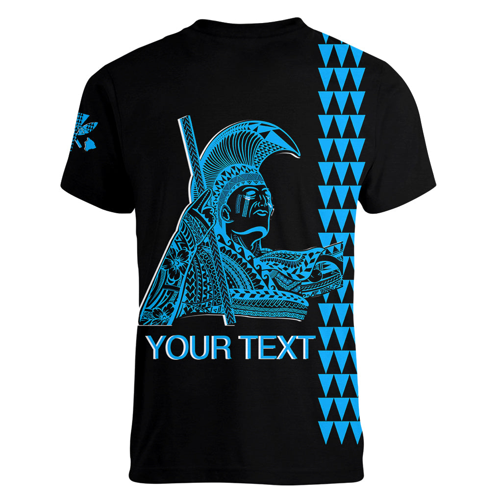 Custom Hawaii Women V Neck T Shirt King Kamehameha Day - Blue LT6 - Polynesian Pride