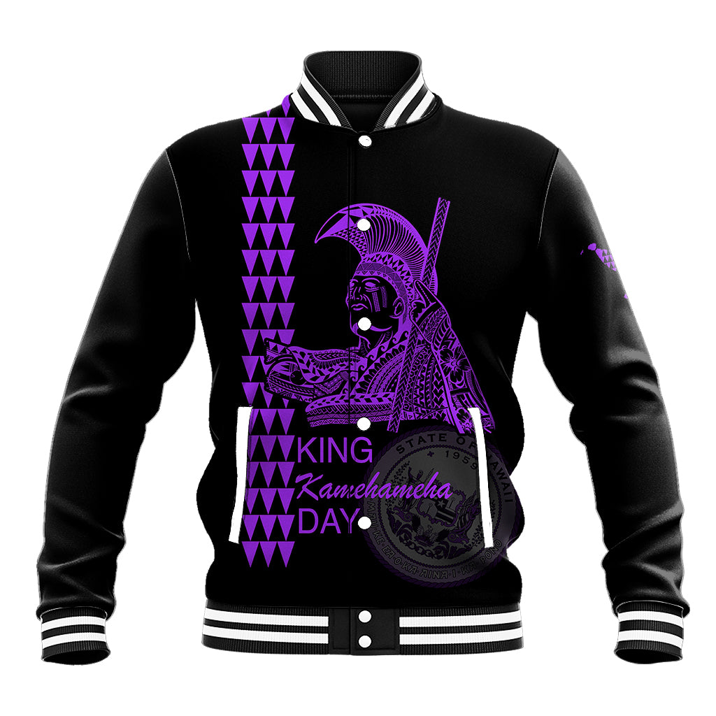 Custom Hawaii Baseball Jacket King Kamehameha Day - Purple LT6 Unisex Purple - Polynesian Pride