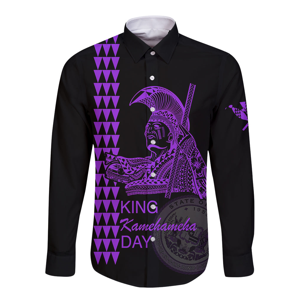 Custom Hawaii Long Sleeve Button Shirt King Kamehameha Day - Purple LT6 Unisex Purple - Polynesian Pride