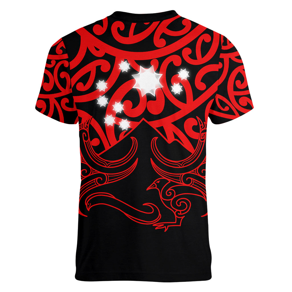 Matariki New Zealand Women V Neck T Shirt Maori New Year Red LT6 - Polynesian Pride