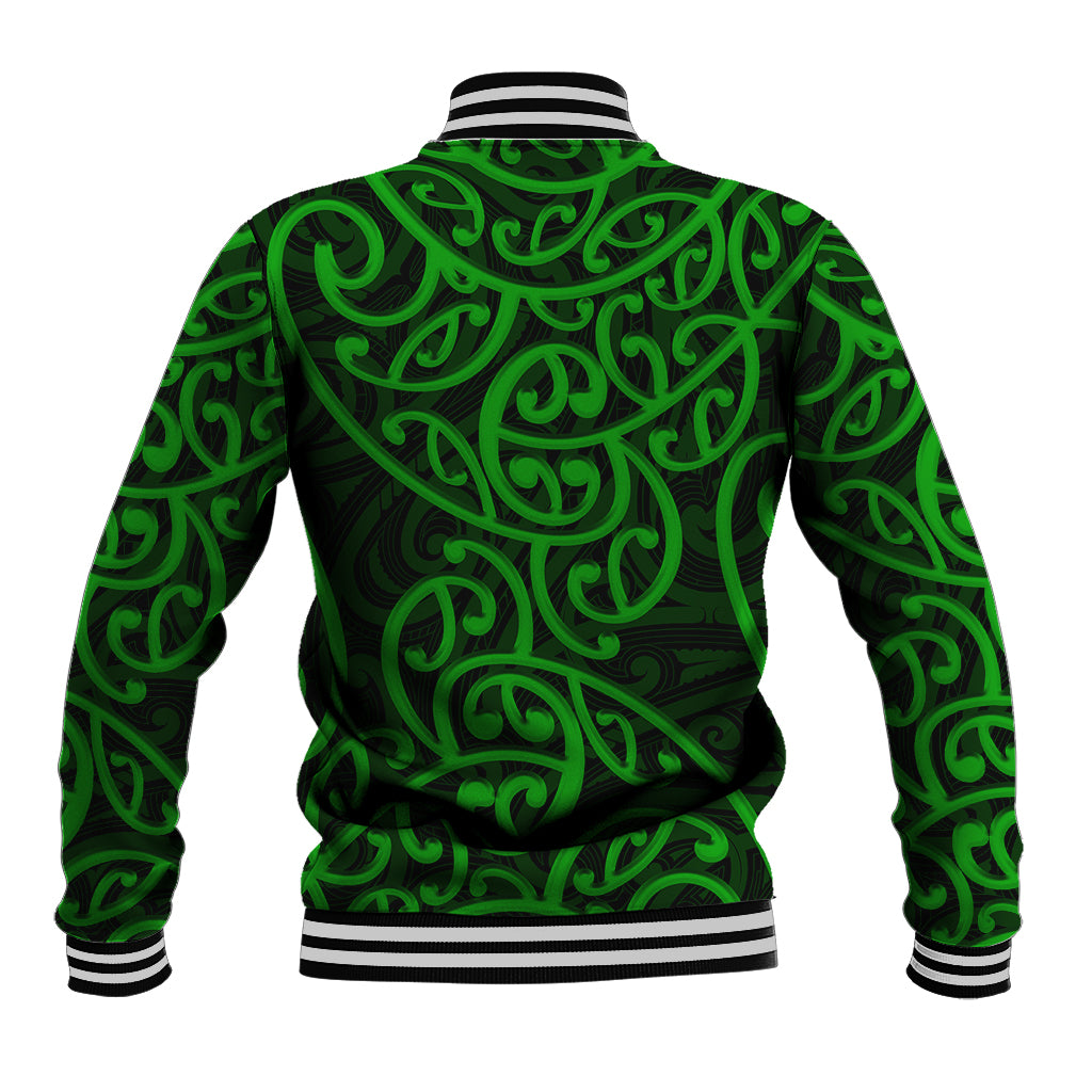 New Zealand Baseball Jacket Maori Pattern Green LT6 - Polynesian Pride