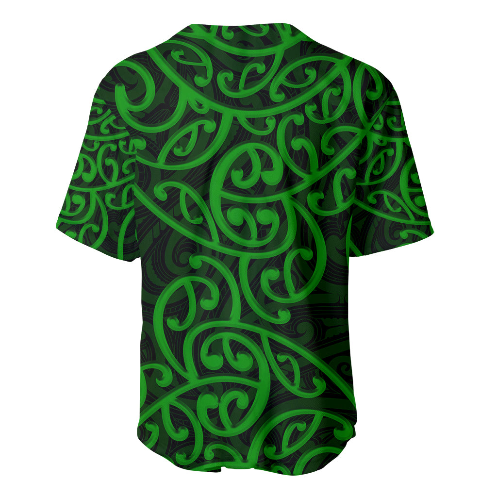 New Zealand Baseball Jersey Maori Pattern Green LT6 - Polynesian Pride
