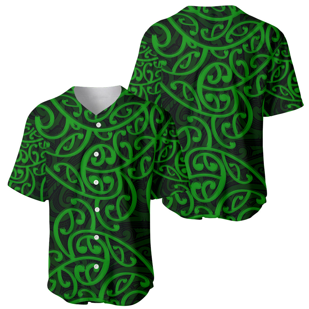 New Zealand Baseball Jersey Maori Pattern Green LT6 - Polynesian Pride