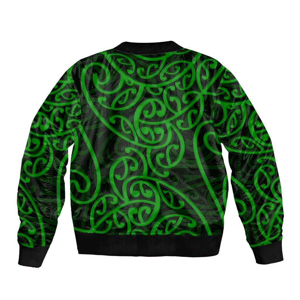 New Zealand Bomber Jacket Maori Pattern Green LT6 - Polynesian Pride