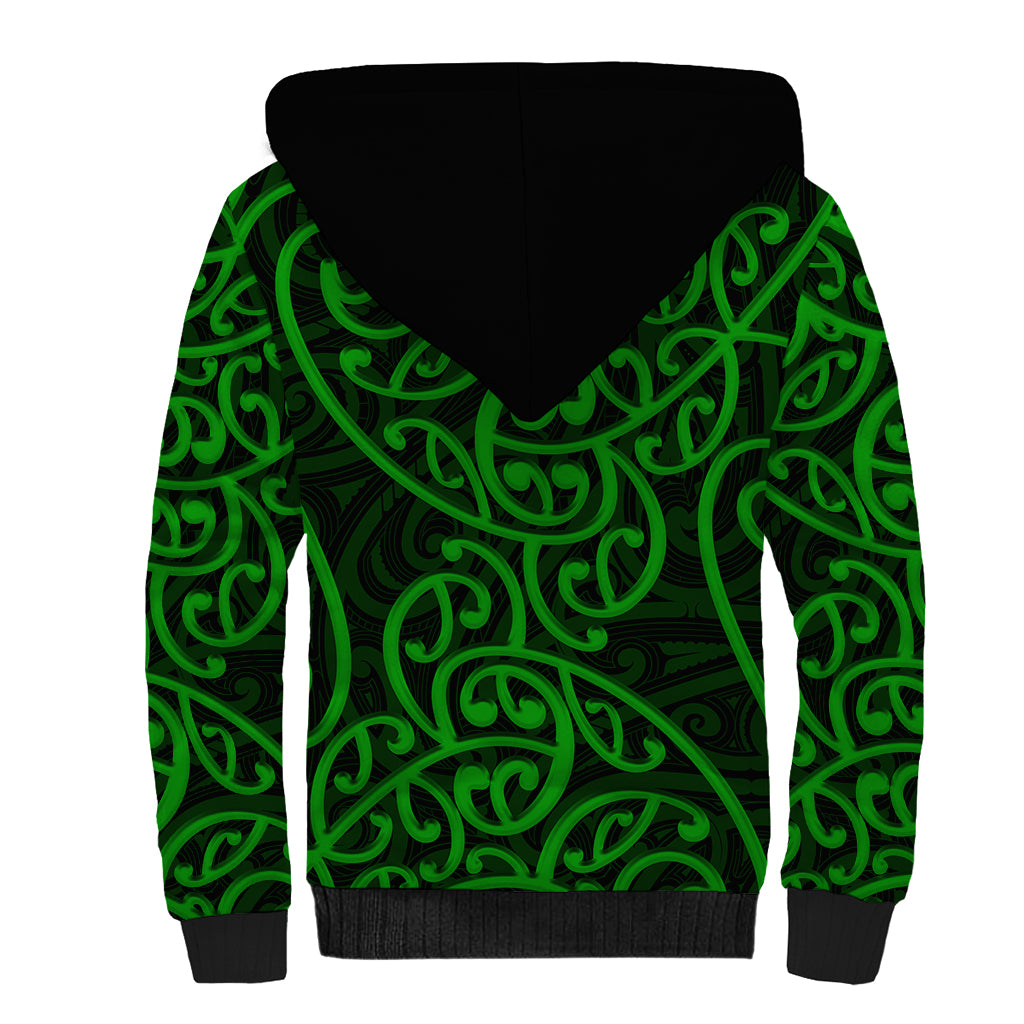 New Zealand Sherpa Hoodie Maori Pattern Green LT6 - Polynesian Pride