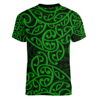 New Zealand Women V Neck T Shirt Maori Pattern Green LT6 - Polynesian Pride