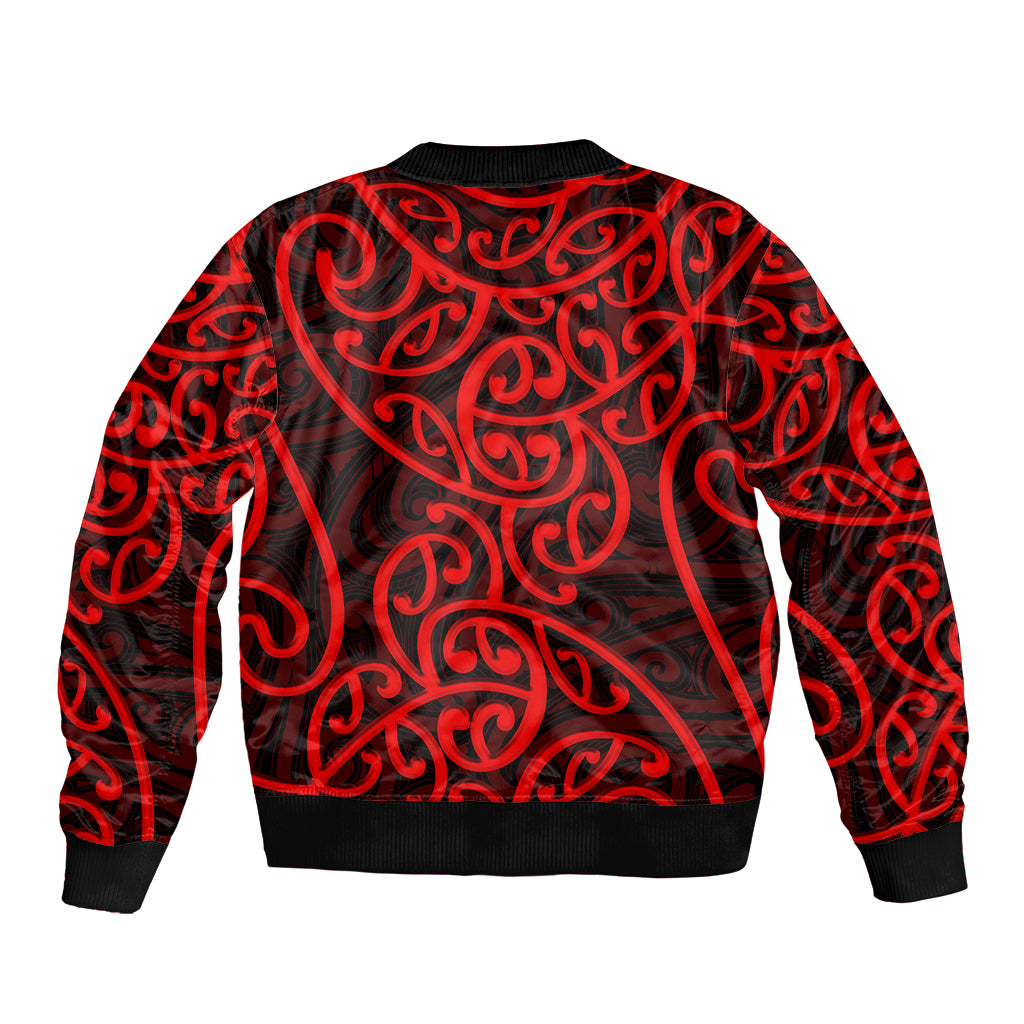 New Zealand Bomber Jacket Maori Pattern Red LT6 - Polynesian Pride