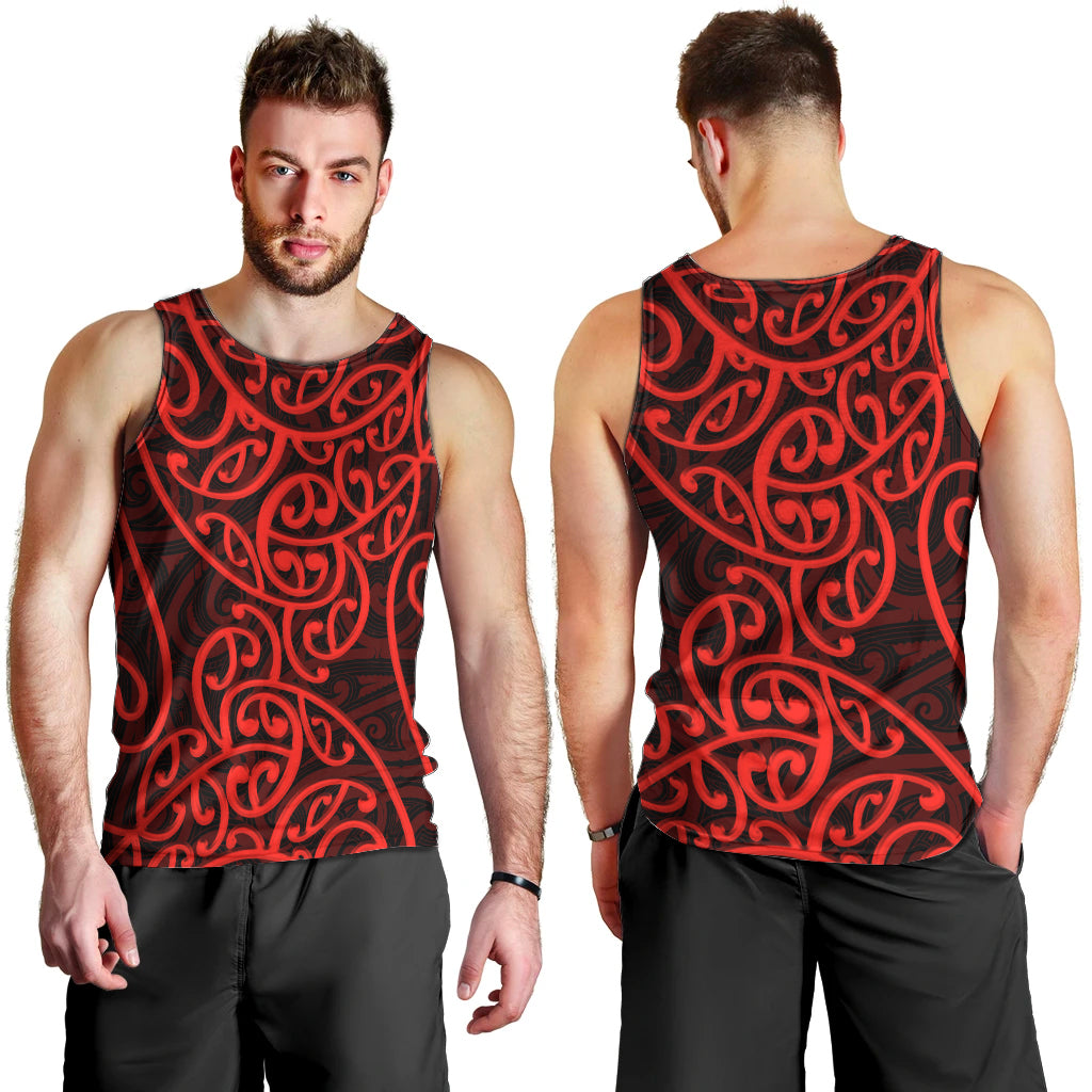 New Zealand Men Tank Top Maori Pattern Red LT6 - Polynesian Pride