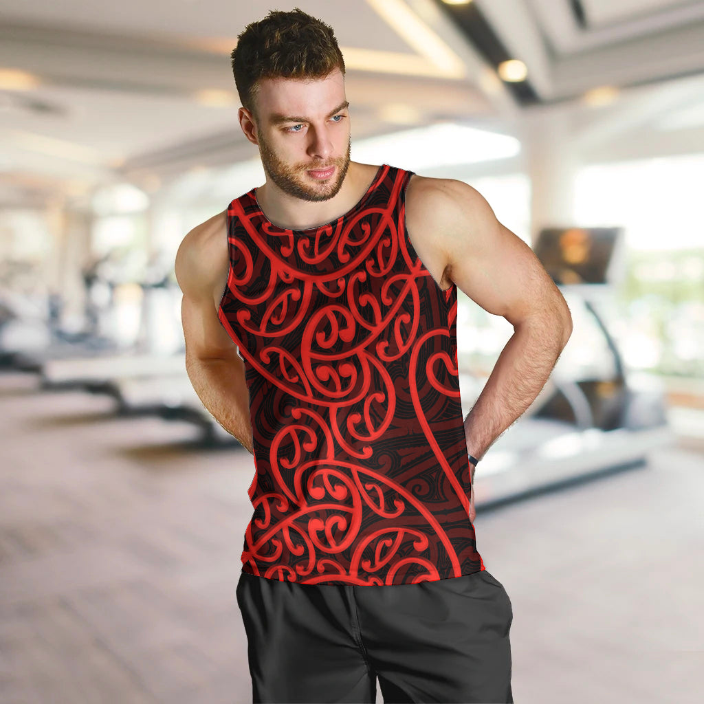 New Zealand Men Tank Top Maori Pattern Red LT6 - Polynesian Pride