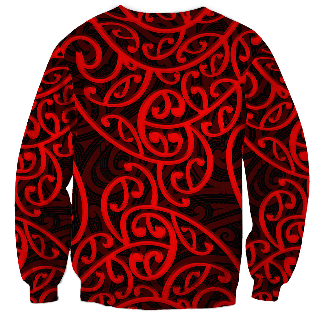 New Zealand Sweatshirt Maori Pattern Red LT6 - Polynesian Pride