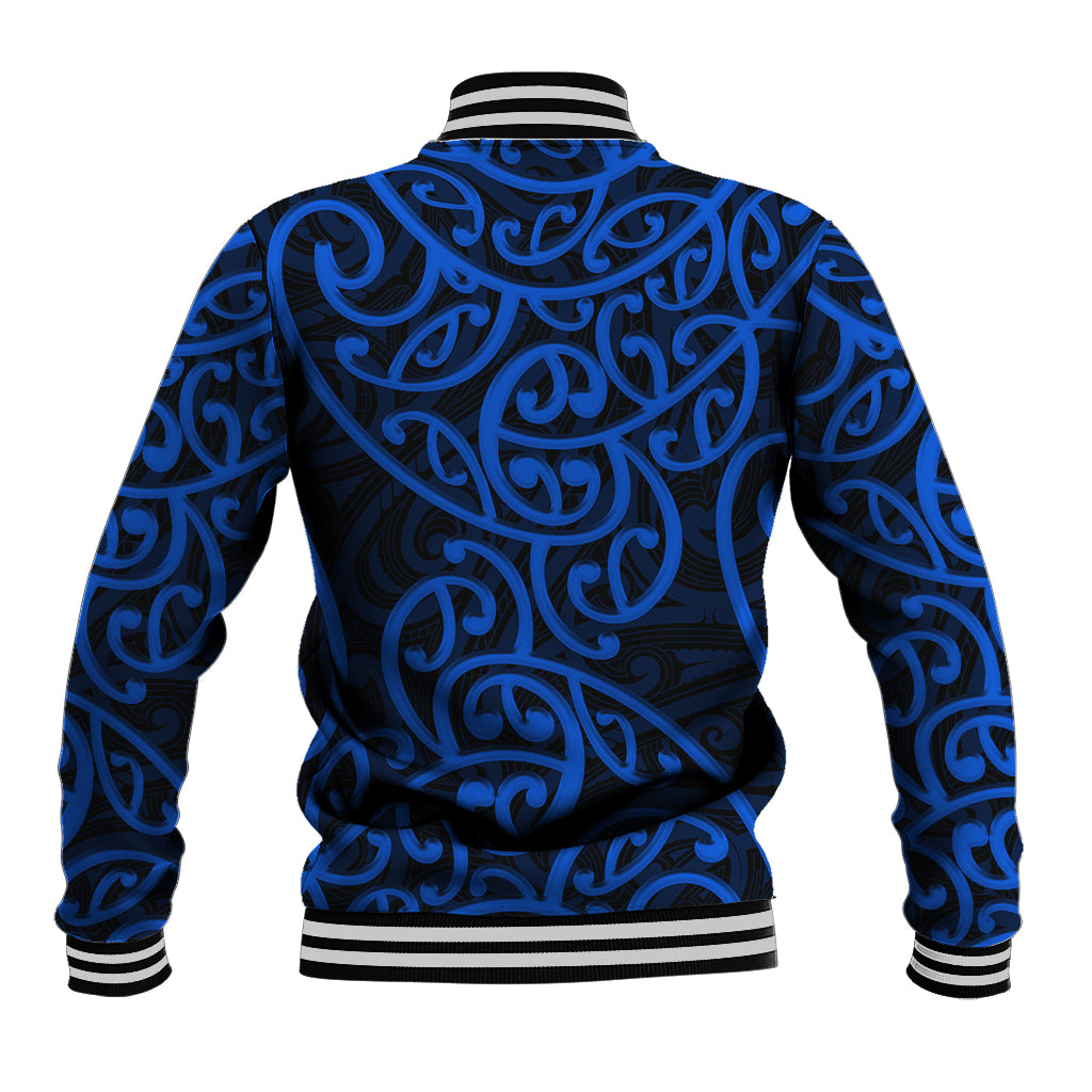 New Zealand Baseball Jacket Maori Pattern Blue LT6 - Polynesian Pride