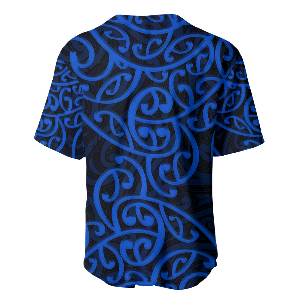 New Zealand Baseball Jersey Maori Pattern Blue LT6 - Polynesian Pride