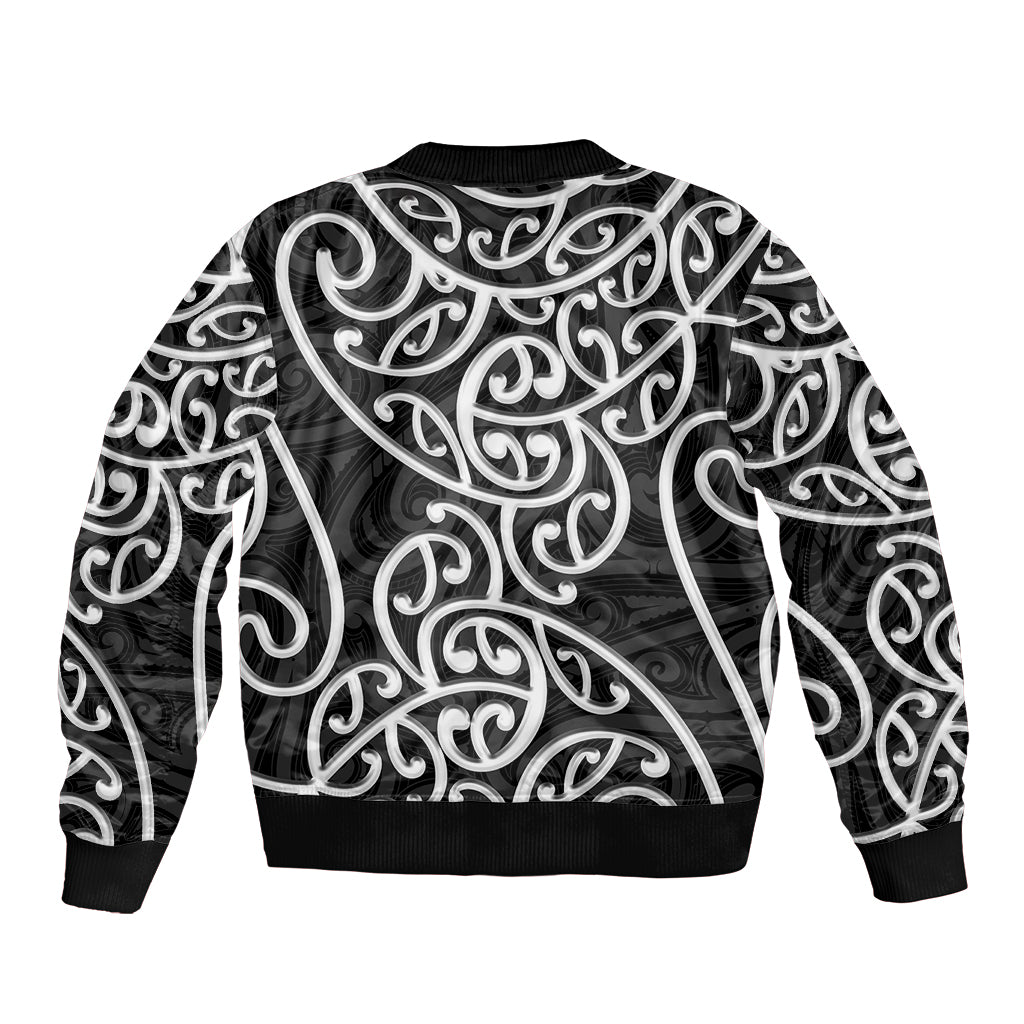 New Zealand Bomber Jacket Maori Pattern White LT6 - Polynesian Pride