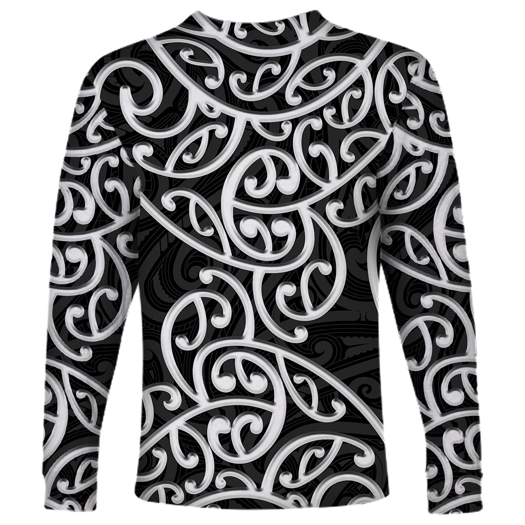 New Zealand Long Sleeve Shirt Maori Pattern White LT6 - Polynesian Pride