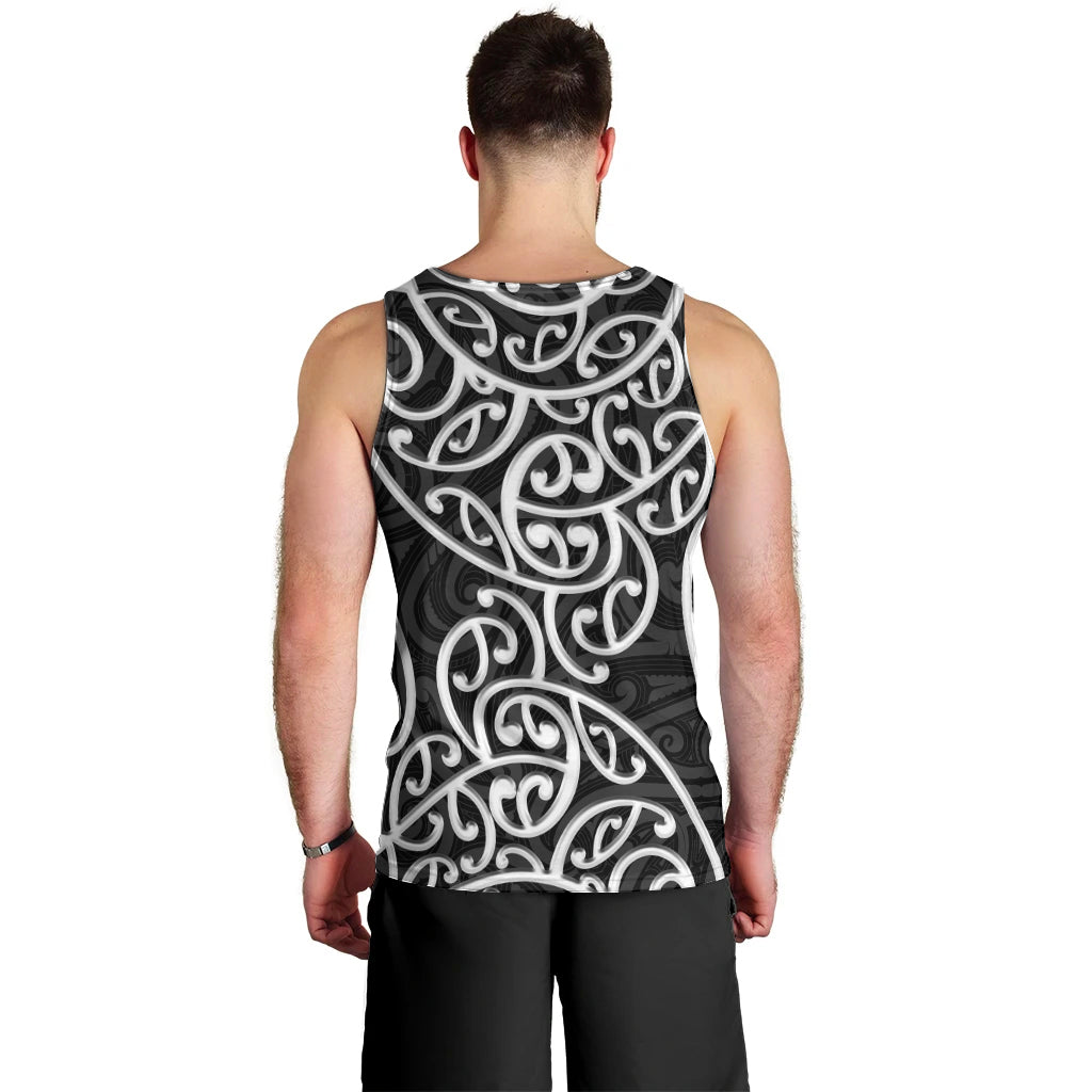 New Zealand Men Tank Top Maori Pattern White LT6 - Polynesian Pride