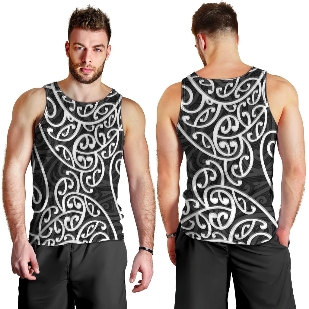 New Zealand Men Tank Top Maori Pattern White LT6 - Polynesian Pride