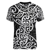 New Zealand Women V Neck T Shirt Maori Pattern White LT6 - Polynesian Pride