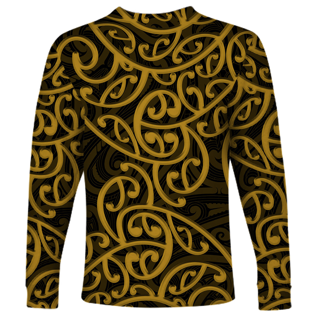 New Zealand Long Sleeve Shirt Maori Pattern Gold LT6 - Polynesian Pride