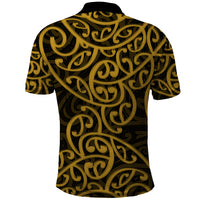 New Zealand Polo Shirt Maori Pattern Gold LT6 - Polynesian Pride