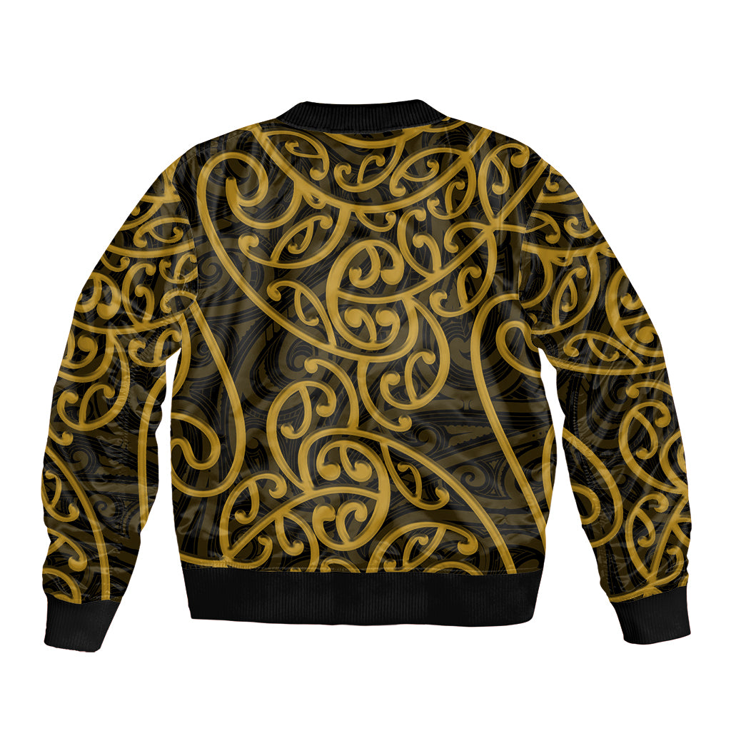 New Zealand Sleeve Zip Bomber Jacket Maori Pattern Gold LT6 - Polynesian Pride