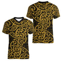 New Zealand Women V Neck T Shirt Maori Pattern Gold LT6 - Polynesian Pride