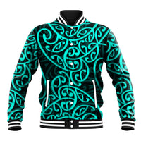 New Zealand Baseball Jacket Maori Pattern Turquoise LT6 Unisex Green - Polynesian Pride