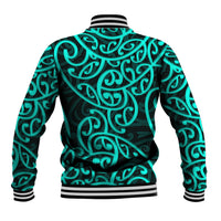 New Zealand Baseball Jacket Maori Pattern Turquoise LT6 - Polynesian Pride