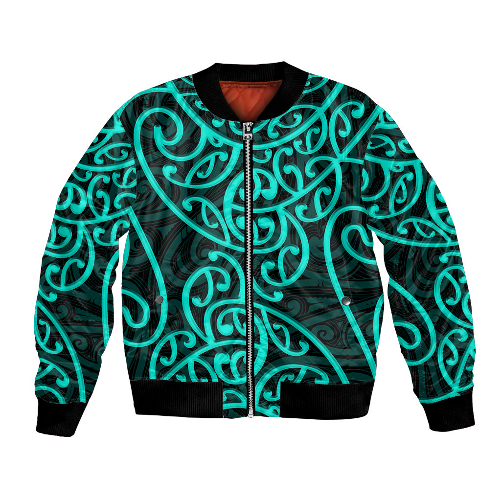 New Zealand Bomber Jacket Maori Pattern Turquoise LT6 Unisex Green - Polynesian Pride