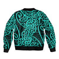 New Zealand Bomber Jacket Maori Pattern Turquoise LT6 - Polynesian Pride