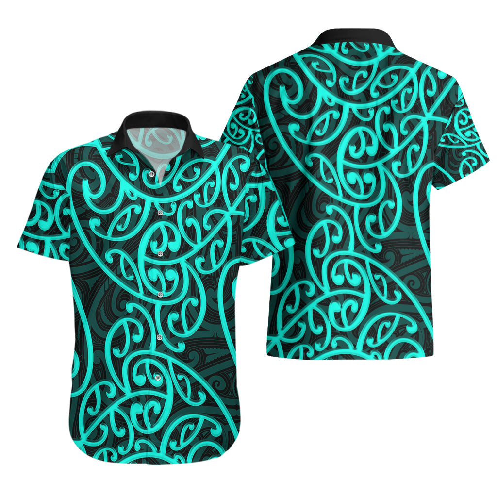New Zealand Hawaiian Shirt Maori Pattern Turquoise LT6 - Polynesian Pride