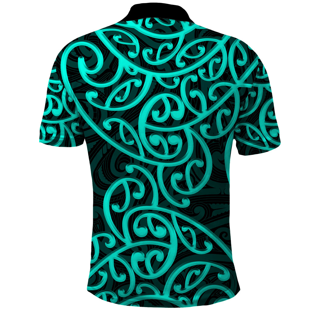 New Zealand Polo Shirt Maori Pattern Turquoise LT6 - Polynesian Pride