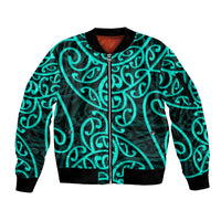 New Zealand Sleeve Zip Bomber Jacket Maori Pattern Turquoise LT6 Unisex Green - Polynesian Pride