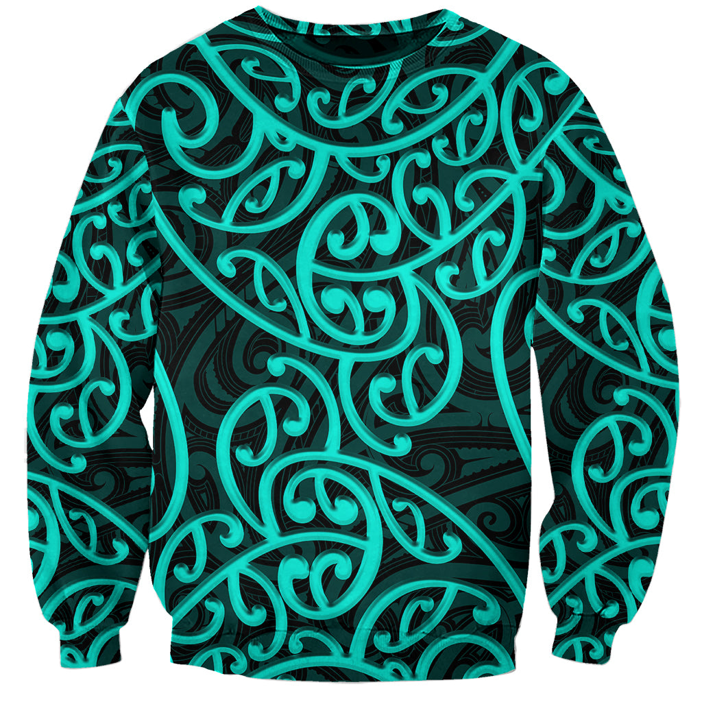 New Zealand Sweatshirt Maori Pattern Turquoise LT6 Unisex Green - Polynesian Pride