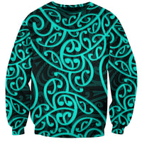 New Zealand Sweatshirt Maori Pattern Turquoise LT6 Unisex Green - Polynesian Pride