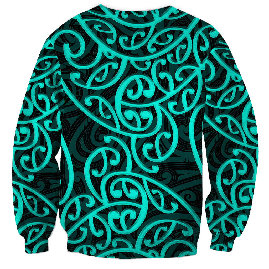 New Zealand Sweatshirt Maori Pattern Turquoise LT6 - Polynesian Pride