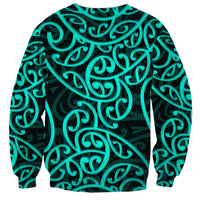 New Zealand Sweatshirt Maori Pattern Turquoise LT6 - Polynesian Pride