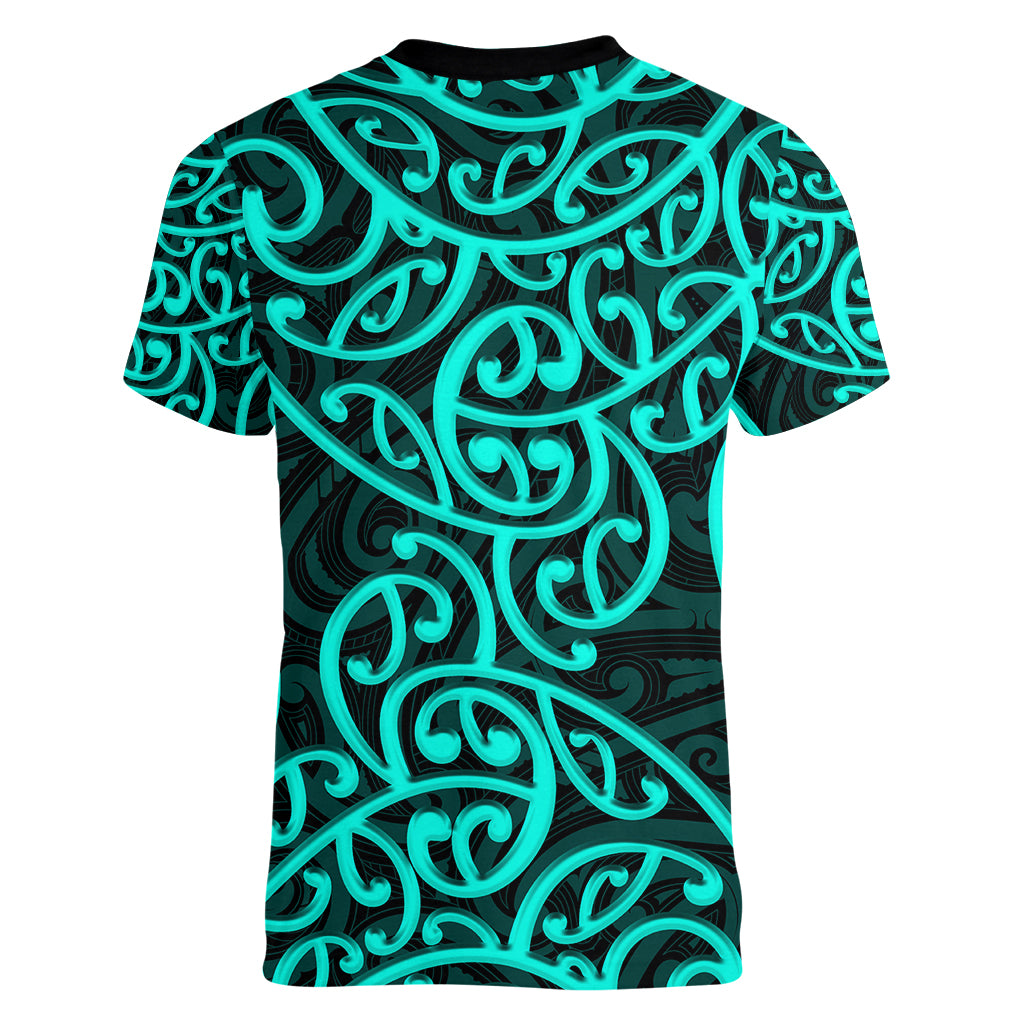 New Zealand Women V Neck T Shirt Maori Pattern Turquoise LT6 - Polynesian Pride