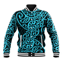 New Zealand Baseball Jacket Maori Pattern Light Blue LT6 Unisex Blue - Polynesian Pride