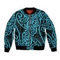 New Zealand Bomber Jacket Maori Pattern Light Blue LT6 Unisex Blue - Polynesian Pride