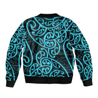 New Zealand Sleeve Zip Bomber Jacket Maori Pattern Light Blue LT6 - Polynesian Pride