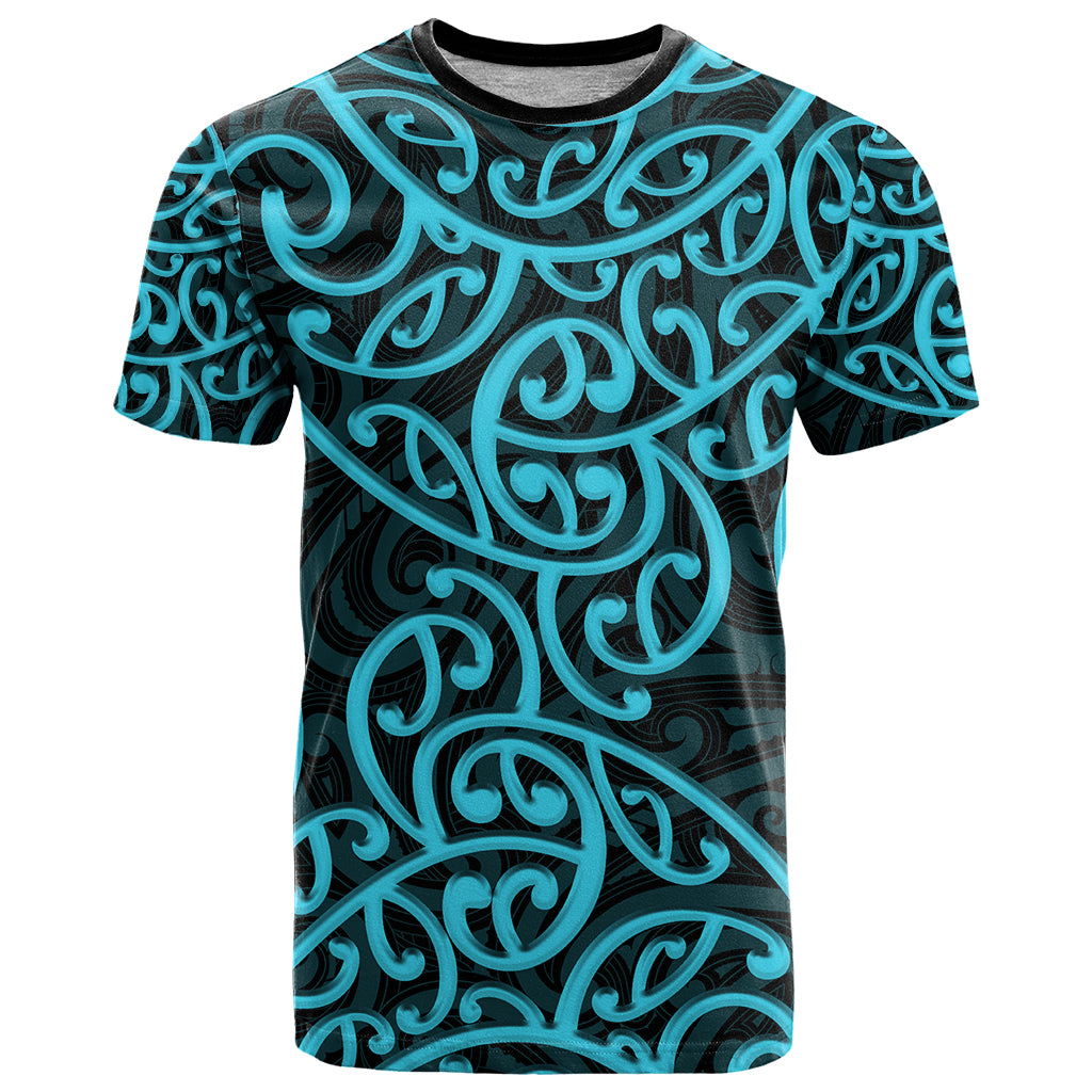 New Zealand T Shirt Maori Pattern Light Blue LT6 Blue - Polynesian Pride