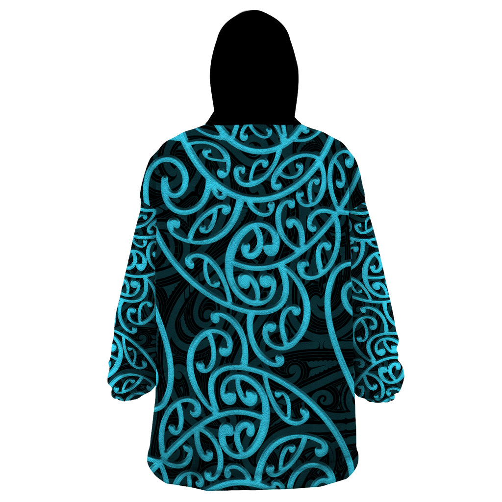 New Zealand Wearable Blanket Hoodie Maori Pattern Light Blue LT6 - Polynesian Pride