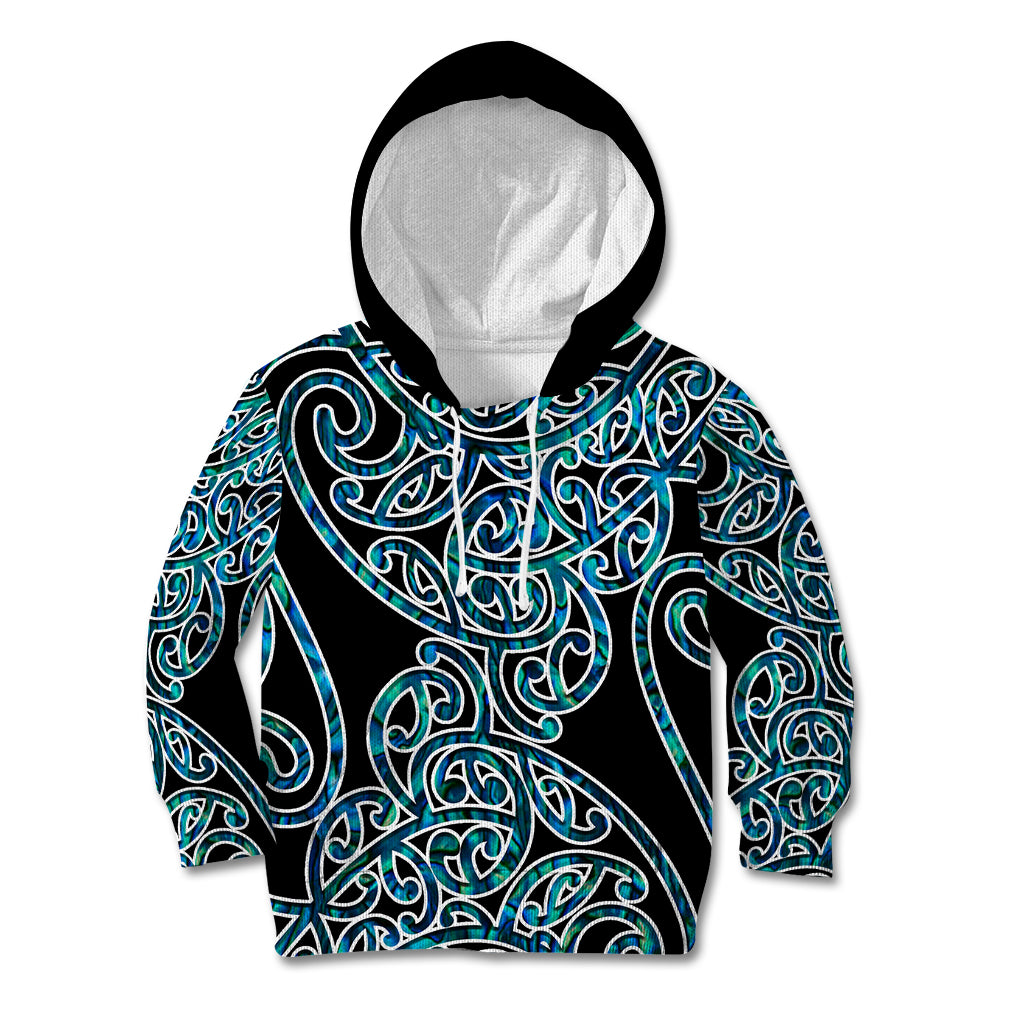 New Zealand Kid Hoodie Maori Pattern Papua Shell LT6 Hoodie Green - Polynesian Pride