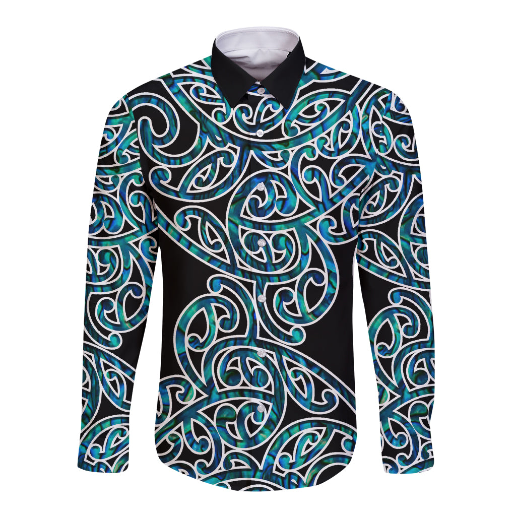 New Zealand Long Sleeve Button Shirt Maori Pattern Papua Shell LT6 Unisex Green - Polynesian Pride