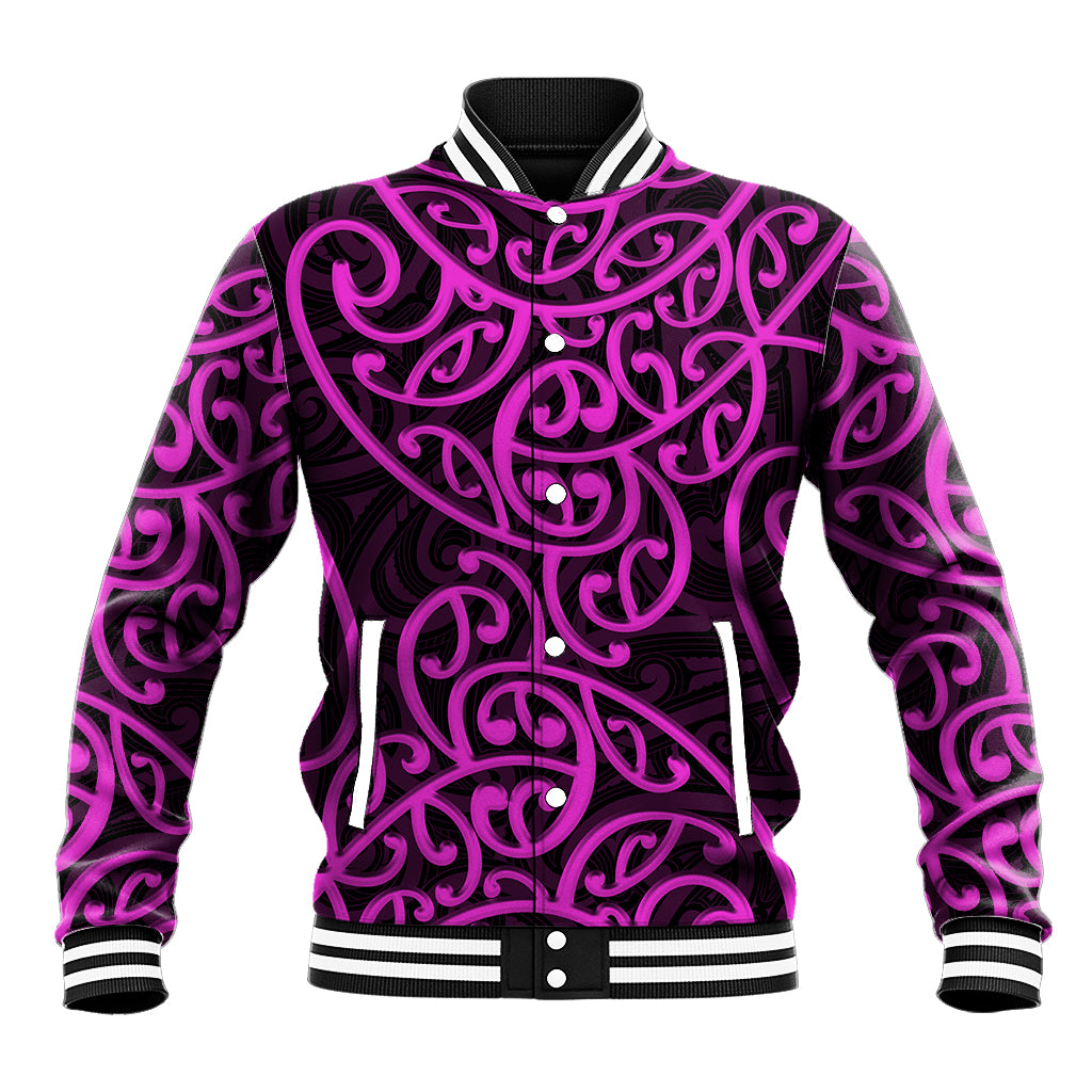 New Zealand Baseball Jacket Maori Pattern Purple LT6 Unisex Purple - Polynesian Pride