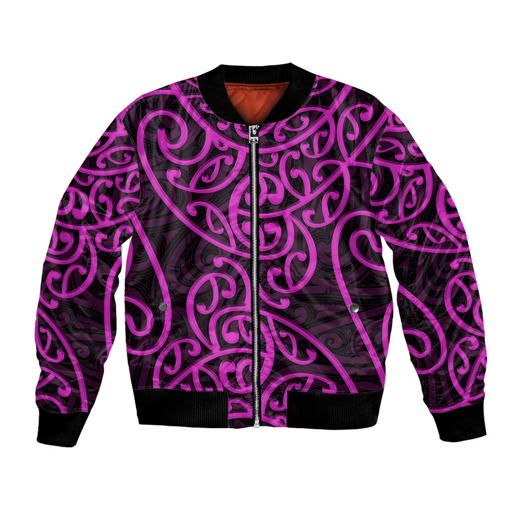 New Zealand Bomber Jacket Maori Pattern Purple LT6 Unisex Purple - Polynesian Pride