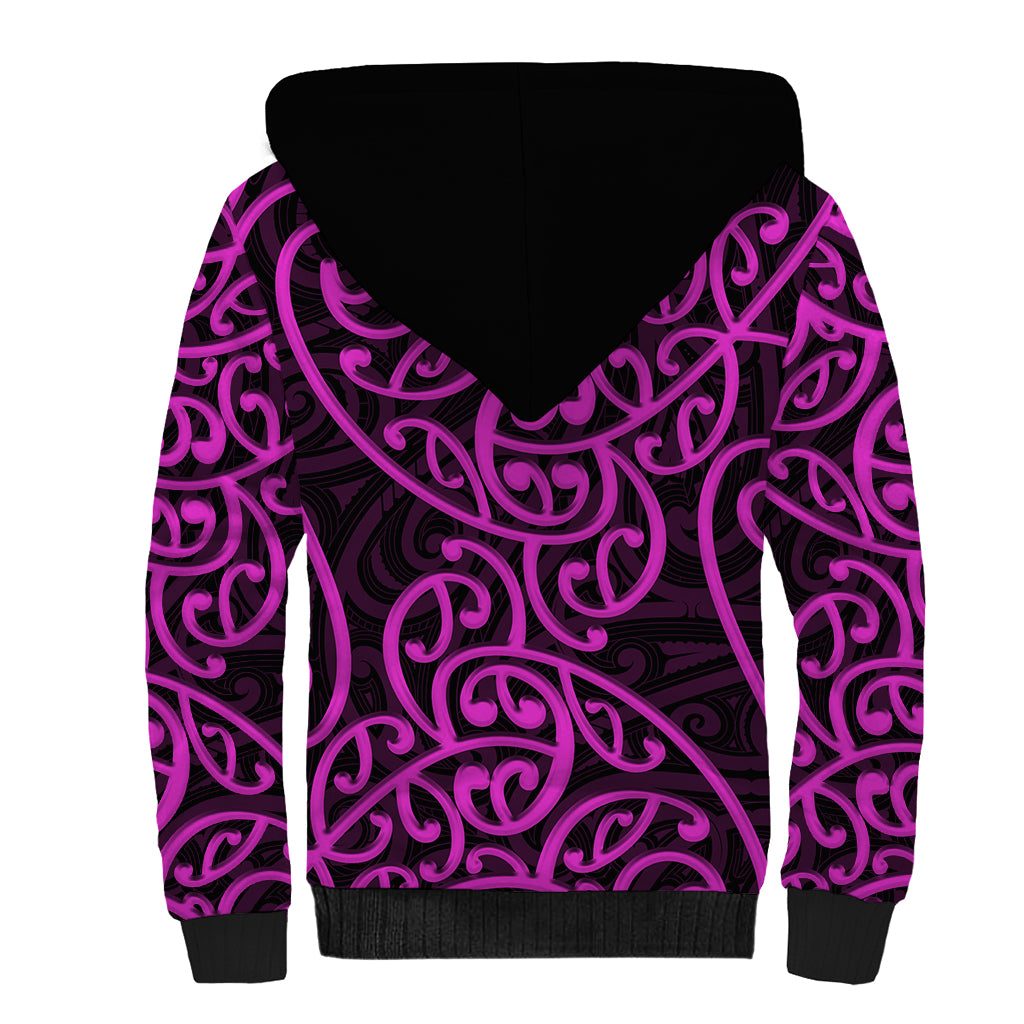 New Zealand Sherpa Hoodie Maori Pattern Purple LT6 - Polynesian Pride