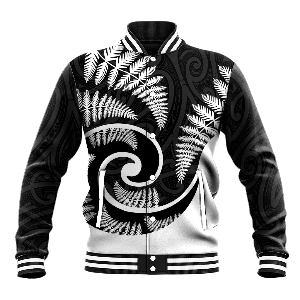 New Zealand Baseball Jacket Maori With Silver Fern White LT6 Unisex White - Polynesian Pride