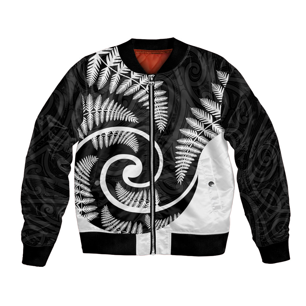 New Zealand Bomber Jacket Maori With Silver Fern White LT6 Unisex White - Polynesian Pride